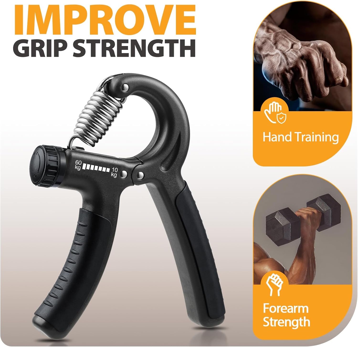 2 Pack Grip Strength Trainer, Hand Grip Strengthener, Adjustable Resistance 22-132Lbs (10-60Kg), Forearm Strengthener, Perfect for Musicians Athletes